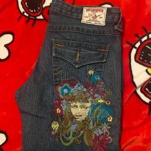 True Religion Women's Denim Jeans with Colorful Embroidery